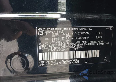 2020 Toyota Rav4 Xle z USA, uszkodzony, nr VIN 2T3W1RFV9LC064571